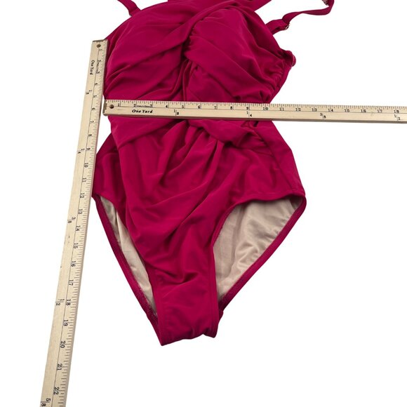 Swimsuits For All Womens Ruched One-Piece Swimsuit Size 12 Fuchsia Nylon & Spand - Picture 2 of 5